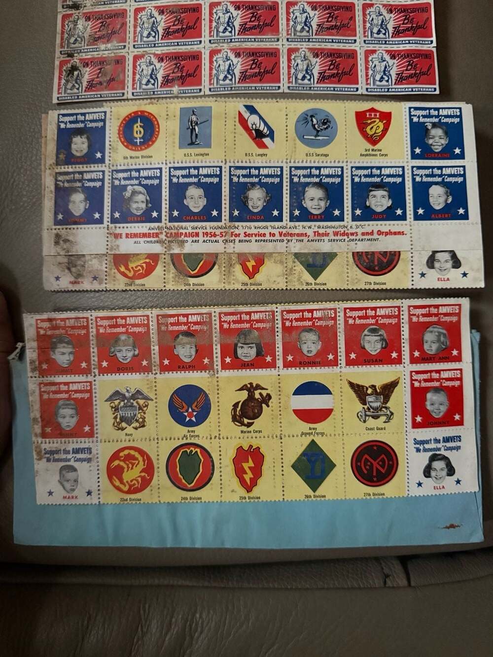 Vintage 1956-1957 Charity Fundraising Seals Lot - AMVETS, DAV, Christmas Seals,